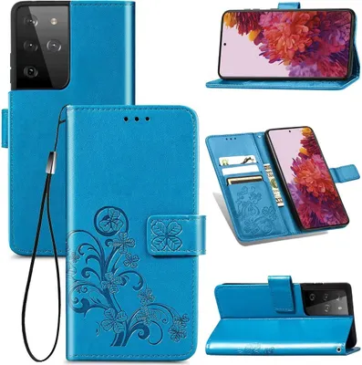 Produktbild von König Design Hülle kompatibel mit Samsung Galaxy S21 Ultra Kunstleder Handyhülle - Handy Case Blau