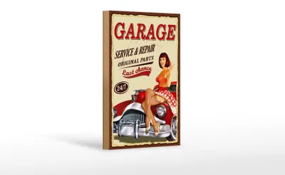 Produktbild von Holzschild Pinup 12x18cm Retro Garage service repair 24/7