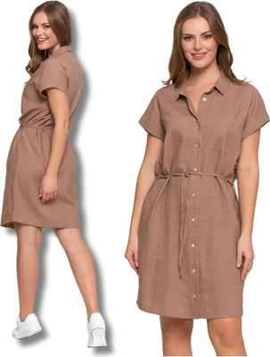 Productafbeelding van DAMENKLEID: Linnen jurk, elegant, knielengte, met knoopsluiting, model MORAJ, maat XXL