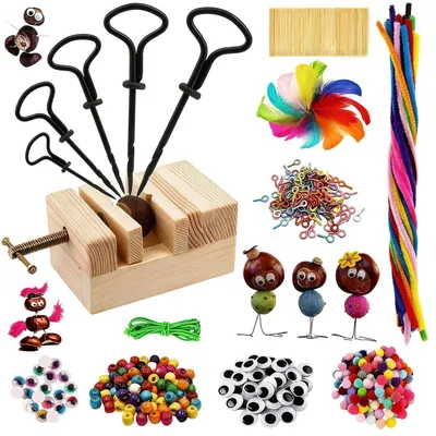 Produktbild von Kastanienbohrer Set 1.5-5 mm mit 307 Teilen für Kinder, Bastelset Herbst mit Zubehör