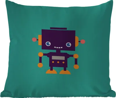 Produktbild von MuchoWow® Outdoor Kissen - Roboter - Gesicht - Antenne - Blau - Jungen - 50x50 cm - Wetterfest - Lounge Kissen - Komfortabel - Kissen mit Bild