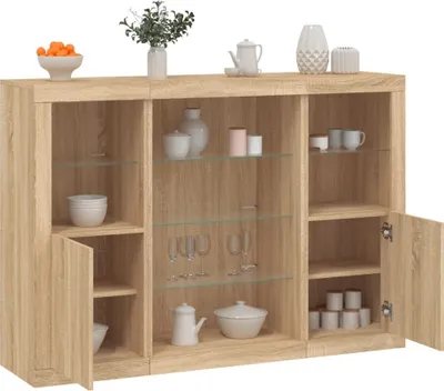 Produktbild von vidaXL Sideboards mit LED-Leuchten 3 Stk. Sonoma-Eiche Holzwerkstoff