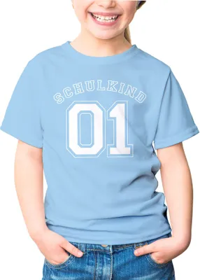 Produktbild von Kinder T-Shirt Mädchen Aufdruck Schulkind 01 Geschenk zur Einschulung Schulanfang Moonworks® hellblau 122-128 (7-8 Jahre)