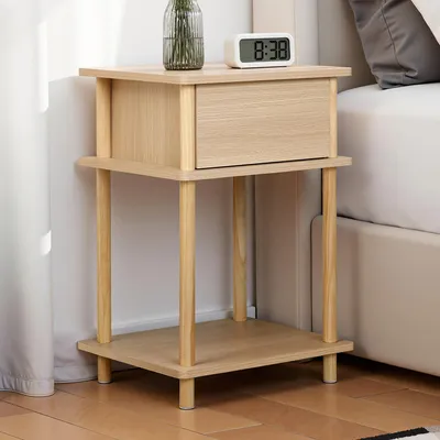 Produktbild von Nachttisch Modern aus Holz, Schmaler Nachtschrank mit Massivholz,40 × 35 × 60 cm