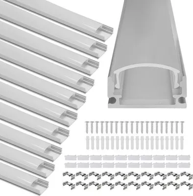 Immagine prodotto di Profilo in alluminio con LED - 10 pezzi da 1 metro - Profilo LED in alluminio sottile a forma di U - per strisce LED - Profili LED in alluminio - Angolo per profilo LED - con copertura inclusa