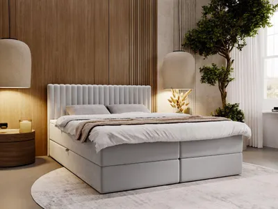 Produktbild von GrainGold Boxspringbett Marbella 200x200 cm - Bett 200x200, Kontinentalbett mit Bettkasten - Doppelbett mit Matratze - Hellgrau (Monolith 84)