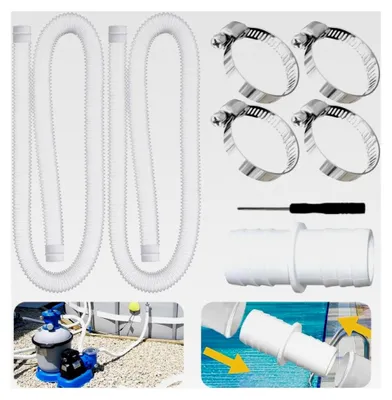 Produktbild von Poolschlauch 32 mm für Poolpumpen, 2 Stück Schlauch 150 cm mit 4 Sicherungsclips und 1 Schlauchverbinder, Schwimmbadschlauch 32 mm, für Filterpumpen und Schwimmbäder