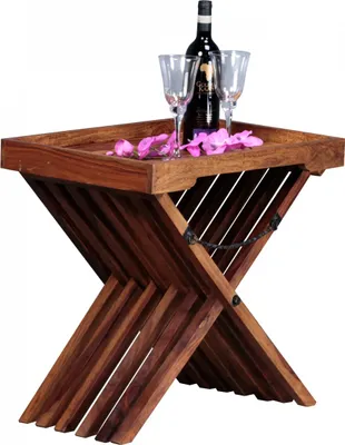 Produktbild von WOHNLING Beistelltisch MUMBAI Massivholz Sheesham Design Klapptisch Serviertablett und Tisch-Gestell klappbar Landhaus-Stil