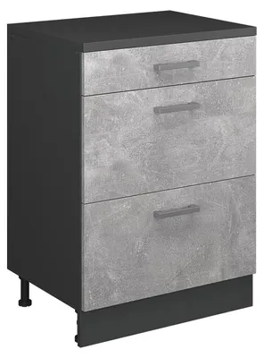 Obrázek produktu pro Kuchyňská skříňka pod šikmou střechu Vicco R-Line Beton 60 cm bez šikminy se 3 zásuvkami, Model 61698