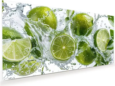 Produktbild von Glasbild 60x30cm in XXL für Wohnzimmer, Schlafzimmer Motiv Spritzige Limetten