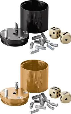 Produktbild von BestSaller 10062 SUPER SIX Würfelspiel Aluminum, 36 Spielstäbchen & 2 Würfel, schwarz/gold, 2-teilig (1 Set)