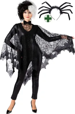 Produktbild von Poncho Spinnweben mit Haarreif Spinne (Or) Größe: Einheitsgröße