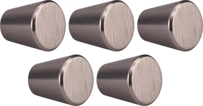Immagine prodotto di Natural Goods Berlin maniglie per mobili rotonde KEGEL, pomelli per mobili con ⌀25mm, pomelli per armadi adatti a spessori di ante di 15-22mm, maniglie per armadi da cucina, cassettiere, credenze ecc., aspetto acciaio inox, 5 pezzi