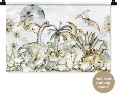 Produktbild von MuchoWow® Wandteppich Wandbehang Dinosaurier - Kinder - Dschungel - Grün - Tiere - Natur 60x40 cm Tapisserie Dekoration Wandtuch - Wanddekorationen