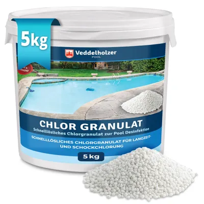 Produktbild von Veddelholzer 5 kg Chlor Granulat für Pool – Schnelllösliches Schockchlor zur Stoßchlorung & Saisonstart – Wasserpflege & Wasserdesinfektion