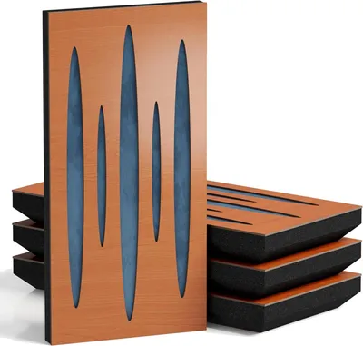 Productafbeelding van Set van 10 smalle akoestische panelen PULSAR-F, 50x25x5 cm, kersenhout/blauw