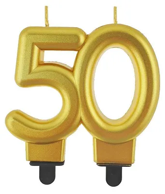 Produktbild von Tortenkerze 50. Geburtstag Metallic GOLD 8cm