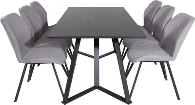 Produktbild von MarinaBLBL Essgruppe Esstisch schwarz und 6 Gemma Esszimmerstühle grau.