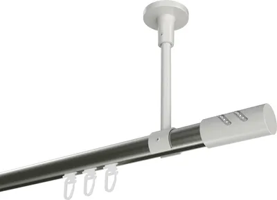 Produktbild von Interdeco Innenlaufstange / Gardinenstange mit Innenlauf Edelstahl-Optik / Weiß, Typ Sonette Zoena (Glitzerzylinder) Deckenmontage, 20 mm Ø 1-läufig, 180 cm