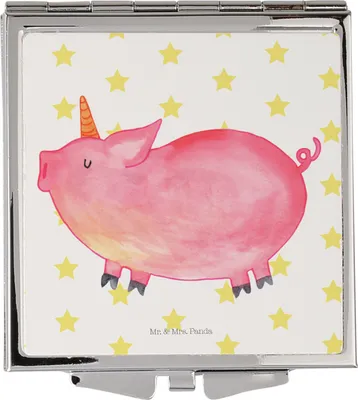 Produktbild von Mr. & Mrs. Panda Taschenspiegel Einhorn Schwein - Weiß - Geschenk, Quadratischer Spiegel, Schminkspiegel, Einhörner, Kleiner, Frauen, Unicorn, Party, English, Spruch