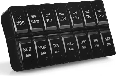 Produktbild von 7-Tage-Wochen-Pillenbox, große Pillendose für morgens und abends, 2-mal täglich, Tag-Nacht-Pillenbox, täglicher Medikamenten-Organizer für Vitamine, Pillenbehälterhalter (Schwarz-Weiß)
