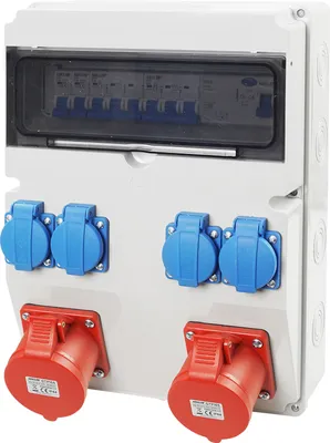 Produktbild von Baustromverteiler Wandverteiler Gartensteckdose 2x16A/5P CEE 4x 230V Schuko Steckdosen Schuko mit LS-Schalter FI-Schalter
