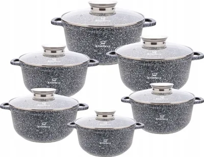 Produktbild von Klönberg 12-teiliges Topfset, antihaftbeschichtet, ideal für alle Herdarten, mit Deckel, schnell aufheizbar, Induktionstöpfe KB3921 GRAU