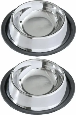 Produktbild von 2er Set Rutschfester Edelstahl Futternapf Ø 21cm Katze Hund Fressnapf Katzennapf Napf 450ml