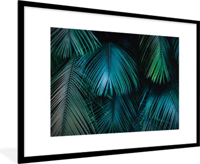 Produktbild von MuchoWow® Gerahmtes Poster Dschungel - Blätter - Grün - Blau 90x60 cm - Poster mit Schwarzem Bilderrahmen Wandposter Rahmen Foto Bilder - Wanddekoration - Fotos