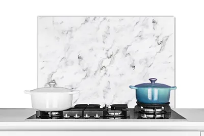 Produktbild von KitchenYeah®  Spritzschutz Küche - Küchenrückwand - Wandschutz für Herd und Spüle - Marmor - Luxus - Weiß - Grau - Marmoroptik 80x55 - Alu-Dibond (Alternative zum Spritzschutz aus Glas) - Hitzebeständ