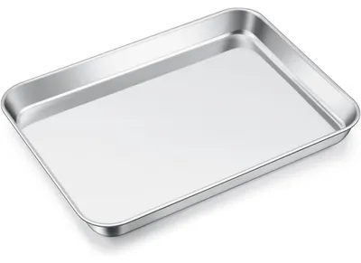 Productafbeelding van Rechthoekige bakplaat van roestvrij staal, afmetingen 26,4 x 20,4 x 2,5 cm, vaatwasmachinebestendig