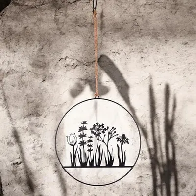 Produktbild von UNUS Aufhänger Blumenornament aus Metall zum Aufhängen Wanddeko Türdeko 25cm schwarz