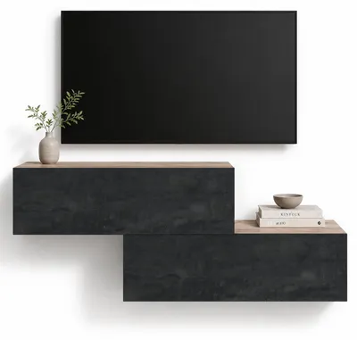 Produktbild von WEST TV-Lowboard 2x 100 cm, wandhängend, mit Stauraum, versetzt montierbar, Charcoal
