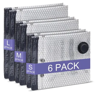 Immagine prodotto di Sacchetti sottovuoto per abbigliamento e piumoni, confezione da 6 pezzi, 3 dimensioni: 40x50 cm, 40x60 cm, 50x60 cm, riutilizzabili, doppia chiusura