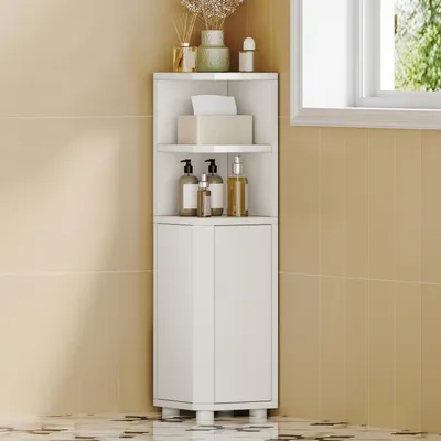 Immagine prodotto di Armadietto da bagno angolare, con ripiani regolabili, bianco, 20 x 20 x 79 cm, in MDF