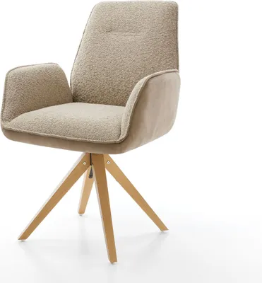 Produktbild von DELIFE Drehstuhl Zoa-Flex Materialmix Schlamm Holzgestell kantig Weiß 180° drehbar Taschenfederkern