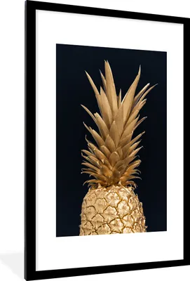 Produktbild von MuchoWow® Gerahmtes Poster Ananas - Gold - Farbe - Schwarz - Obst - Luxus 60x90 cm - Poster mit Schwarzem Bilderrahmen Wandposter Rahmen Foto Bilder - Dekoration - Wandposter Wohnzimmer - Hochwertig