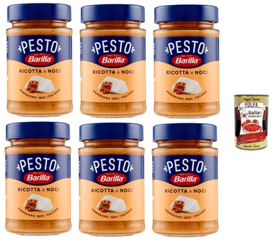 Produktbild von Barilla Pesto Ricotta e Noci, Italienische Pasta-Sauce mit Ricotta und Walnüssen, 12 x 190 g, + Italian Gourmet polpa 400g