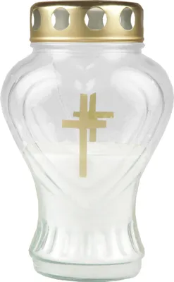 Zdjęcie produktu dla Szklana świeca nagrobkowa w kształcie serca, biała, czas palenia 45 godzin, wysokość 17 cm