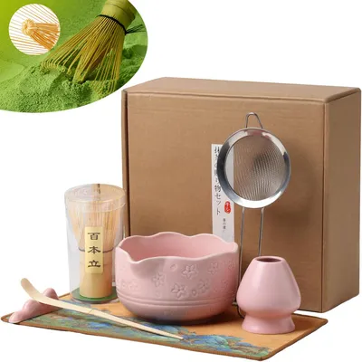 Produktbild von Matcha Schneebesen Set, Japanische Keramik Matcha Schüssel, 7-teiliges zeremonielles Matcha-Kit, Geschenk für Teeliebhaber