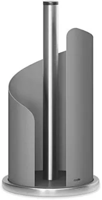 Produktbild von PromoHome® Küchenrollenhalter Edelstahl – Standfuß mit rutschfesten Füßen – passend für alle Küchenrollen – Mattgrau – 30 cm hoch