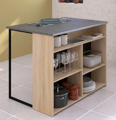 Produktbild von Parisot Küchentheke "Fumay" Eiche und Beton grau Kücheninsel 109 x 80 cm