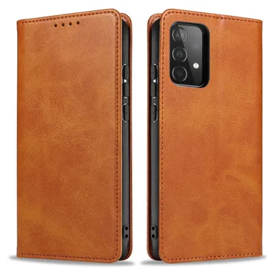 Produktbild von Handyhülle für Samsung Galaxy A72 Kunstleder Flip Cover Hülle Klapphülle Case Kartenfach Farbe: Hellbraun