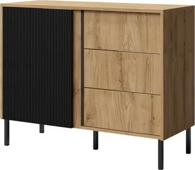Produktbild von Wohnzimmerschrank Mia 4 Kommode 100X80X41 Cm 2 Tüen 3 Schubladen Eiche Ewig/Schwarz