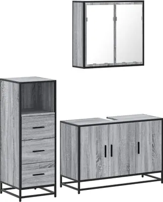 Produktbild von vidaXL 3-tlg. Badmöbel-Set Grau Sonoma Holzwerkstoff