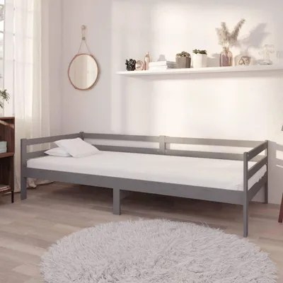 Image de Lit "Hödingen" en bois massif gris. Dimensions (L/L/H) 204x98x57 cm