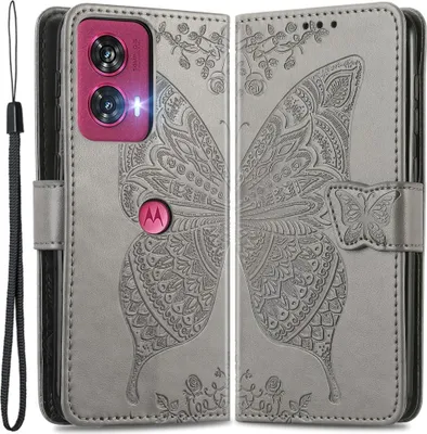 Produktbild von Motorola Edge 50 Fusion Hülle - Coverup Schmetterling Klapphülle - Taupe Grau