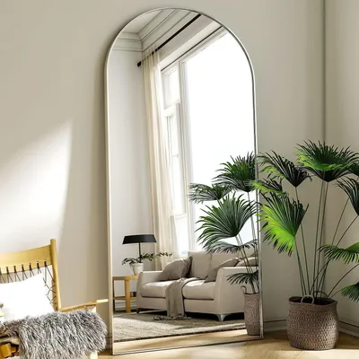 Immagine prodotto di Specchio a figura intera, 180x76 cm, forma ad arco, da appoggio o da parete, finitura argento