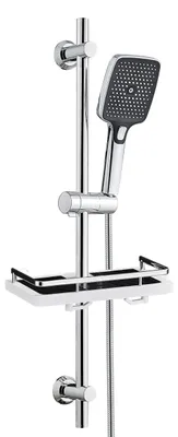 Immagine prodotto di Set di asta doccia in acciaio inossidabile JOHO con tubo flessibile e supporto, asta doccia da 70 cm con supporto per soffione regolabile, doccetta a 3 getti, ripiano per la doccia, cromato