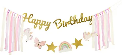 Produktbild von Happy Birthday Einhorn Banner, 230x17,5 cm, mix